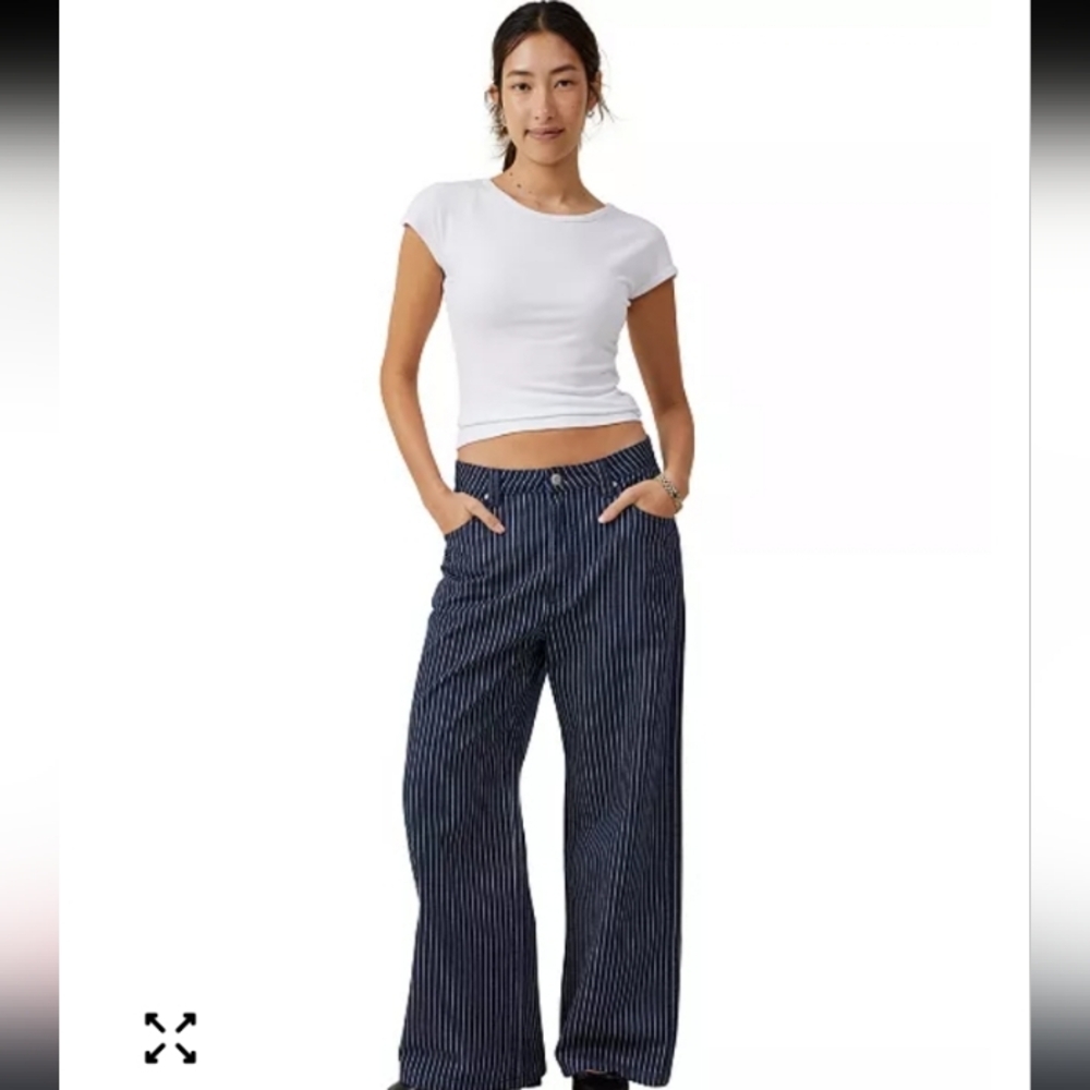 Cotton On Super Baggy Jean In Dark Blue White Classic Bohemian Artsy Pinstripe - Picture 5 of 13